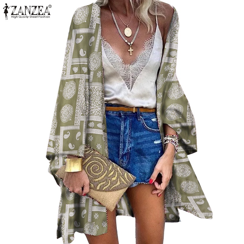Áo khoác cardigan ZANZEA tay dài in hoa thời trang vintage nữ tính