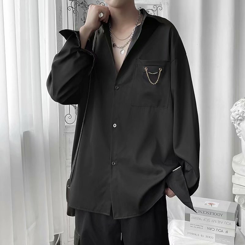 Áo sơ mi tay dài dáng rộng 3 màu m-3xl phong cách Hàn Quốc cho nam