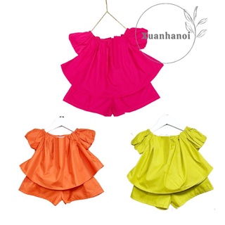 Bộ bé gái áo trễ vai dáng xòe và quần đùi size đại 20-38kg XHN976
