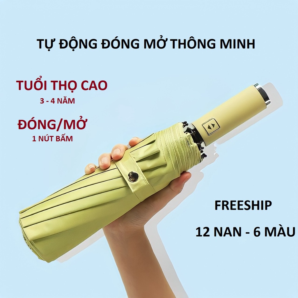 Ô Dù 12 Nan Đóng Mở Tự Động 2 Lớp Chống Tia UV, Ô Che Mưa Đi Nắng Phiên Bản Cao Cấp -NHON