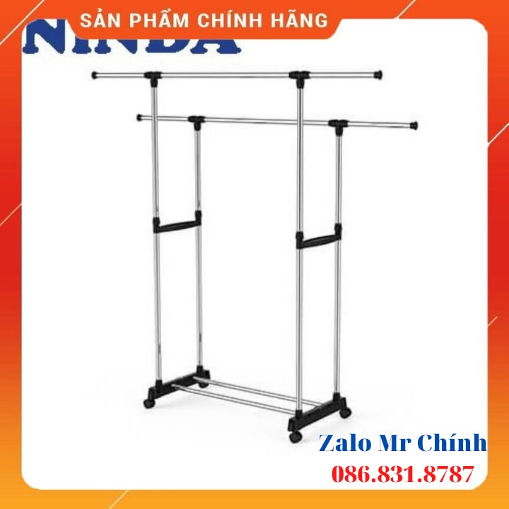 [ Free Ship ] Giá phơi quần áo Inox NiNDA R217 2 tầng có bánh xe