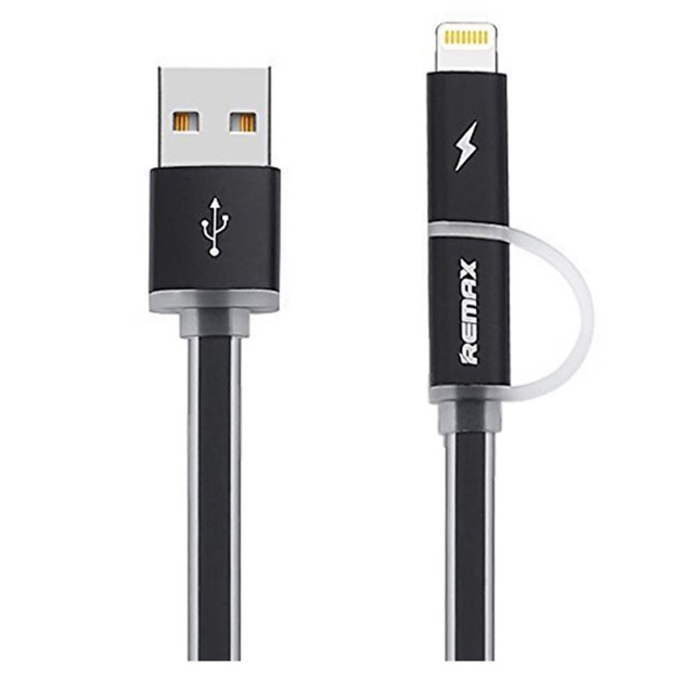 Cáp Sạc Cao Cấp Recci 2 in 1 Remax Aurora IPHONE - MICRO USB ( xám )