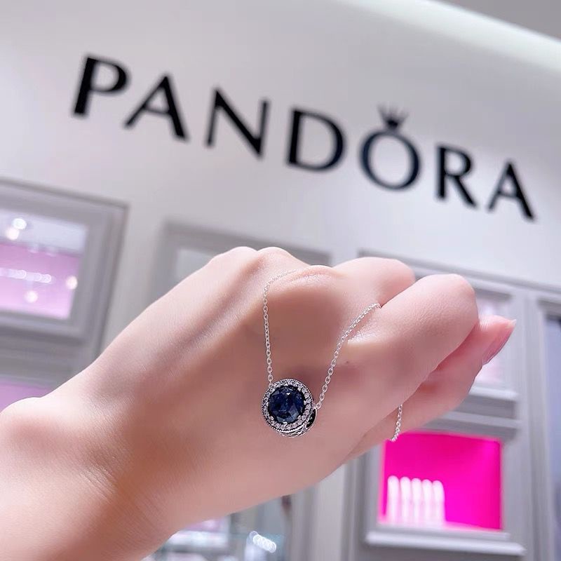 PANDORA Vòng cổ Mạ Bạc 925 Mặt Hình Trái Tim Đính Đá Zircon Thời Trang