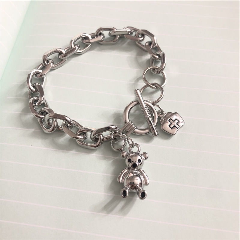 Vòng Tay Gắn Mặt Hình Gấu Cá Tính Phong Cách Hip-Hop