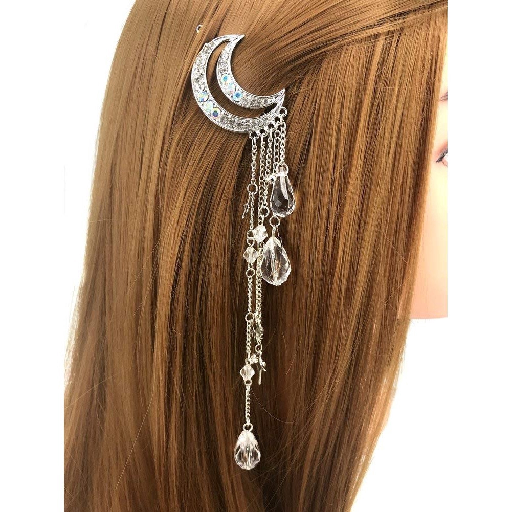 Kẹp tóc hình mặt trăng tua rua đính đá phong cách retro