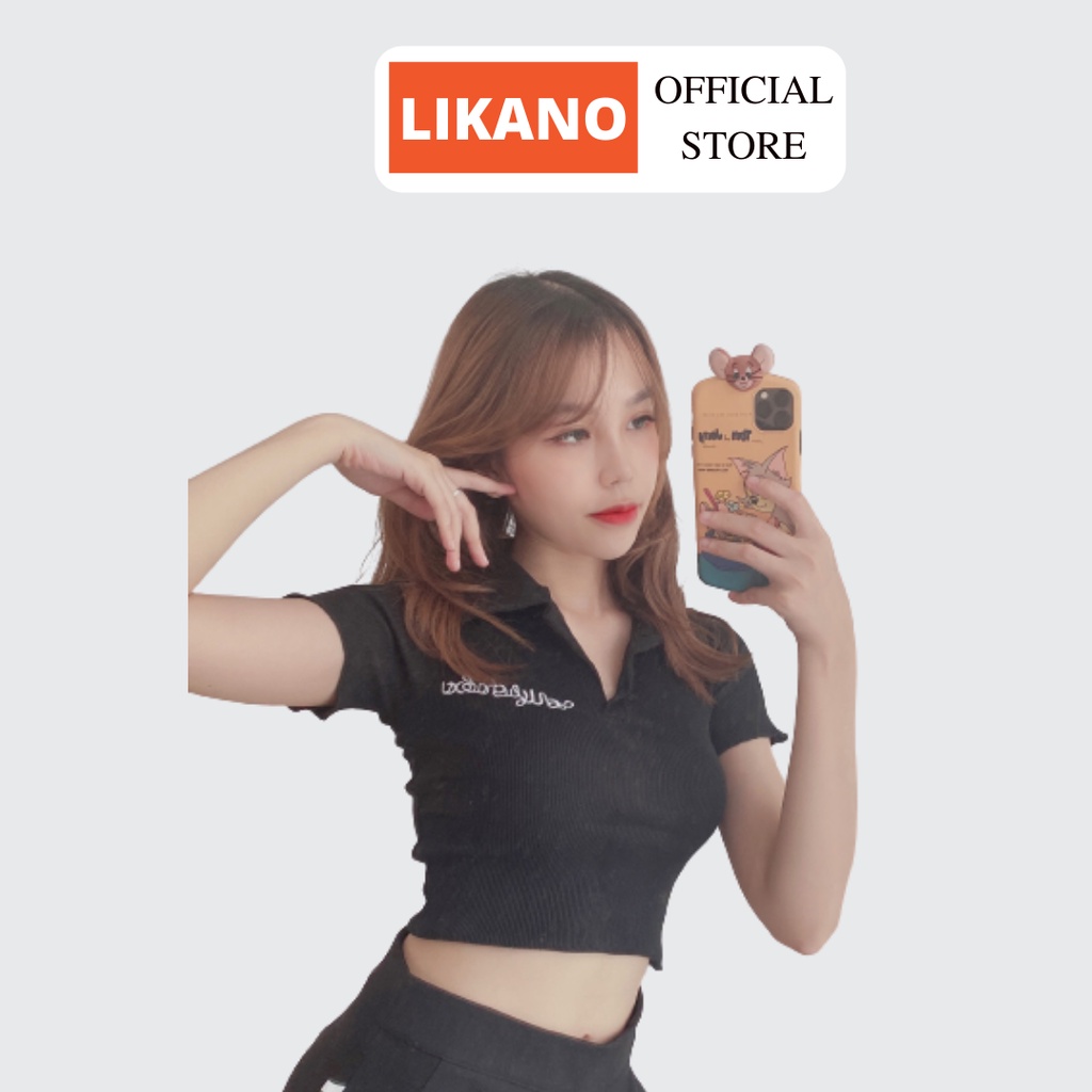 Áo croptop cổ bẻ có thêu chữ 4 màu LIKANO CRT65