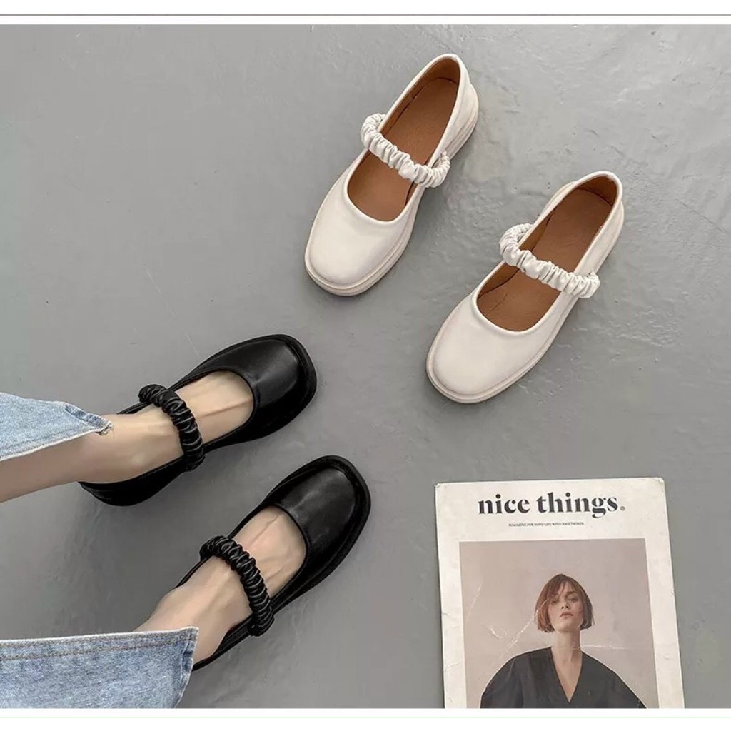 Giày Búp Bê Nữ Quai Nhún Đính Ngọc Nữ Tính