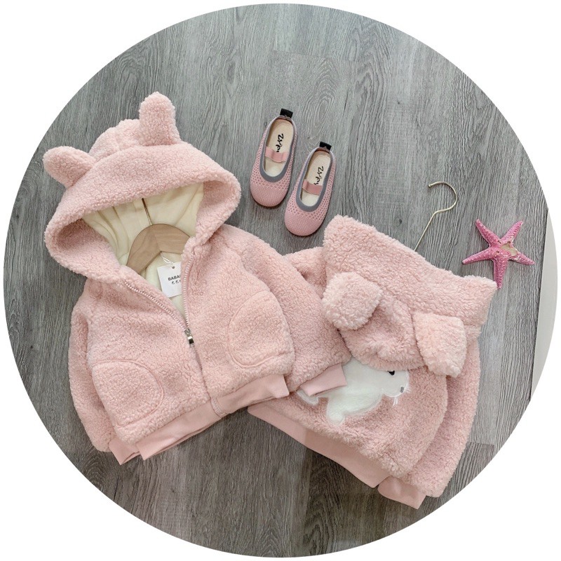 BÁN SỈ ÁO KHOÁC LÔNG XÙ ĐÁP THỎ MÀU HỒNG CHO BG