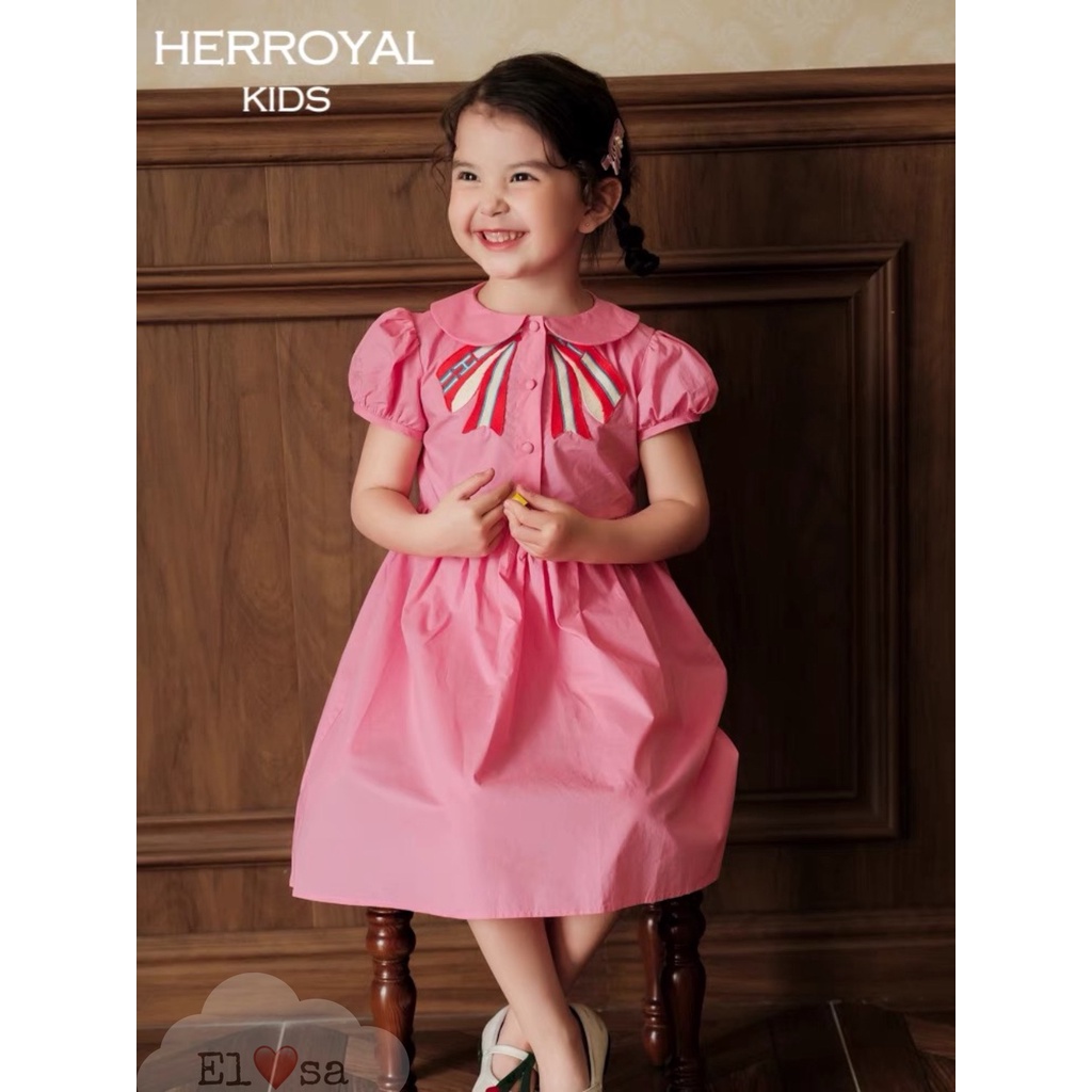 Váy bé gái - ĐẦM  babydoll hồng thêu nơ đáng yêu cho bé 1-5 Tuổi ANNAKIDS
