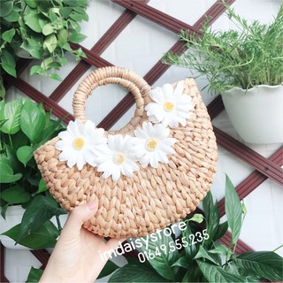【Hàng sẵn sàng】 [TẶNG HOA CÀI TÓC]Túi/giỏ cói đan lục bình bán nguyệt