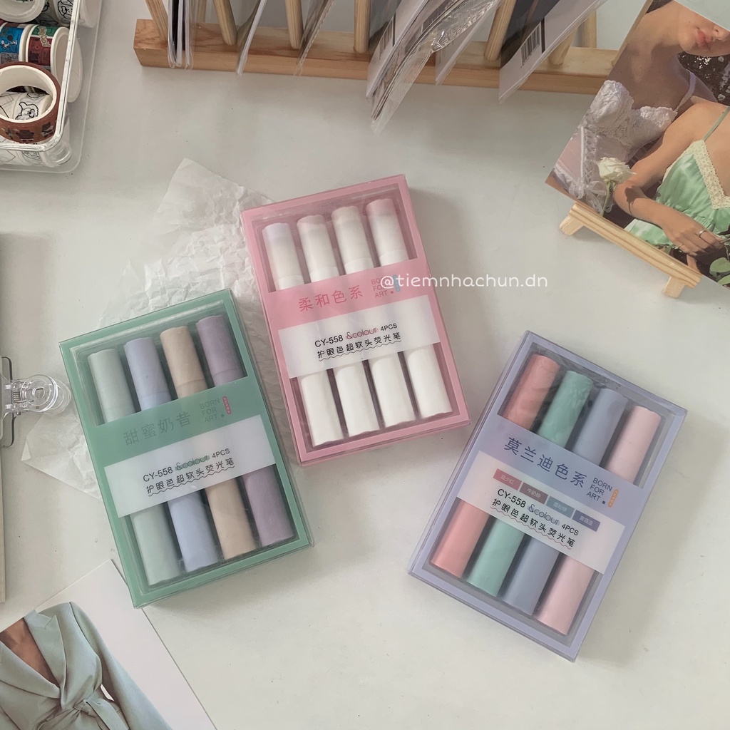 SET 4 BÚT HIGHLIGHT BORN FOR ART MÀU PASTEL đánh dấu tiêu đề (ảnh thật) - Tiệm nhà Chun