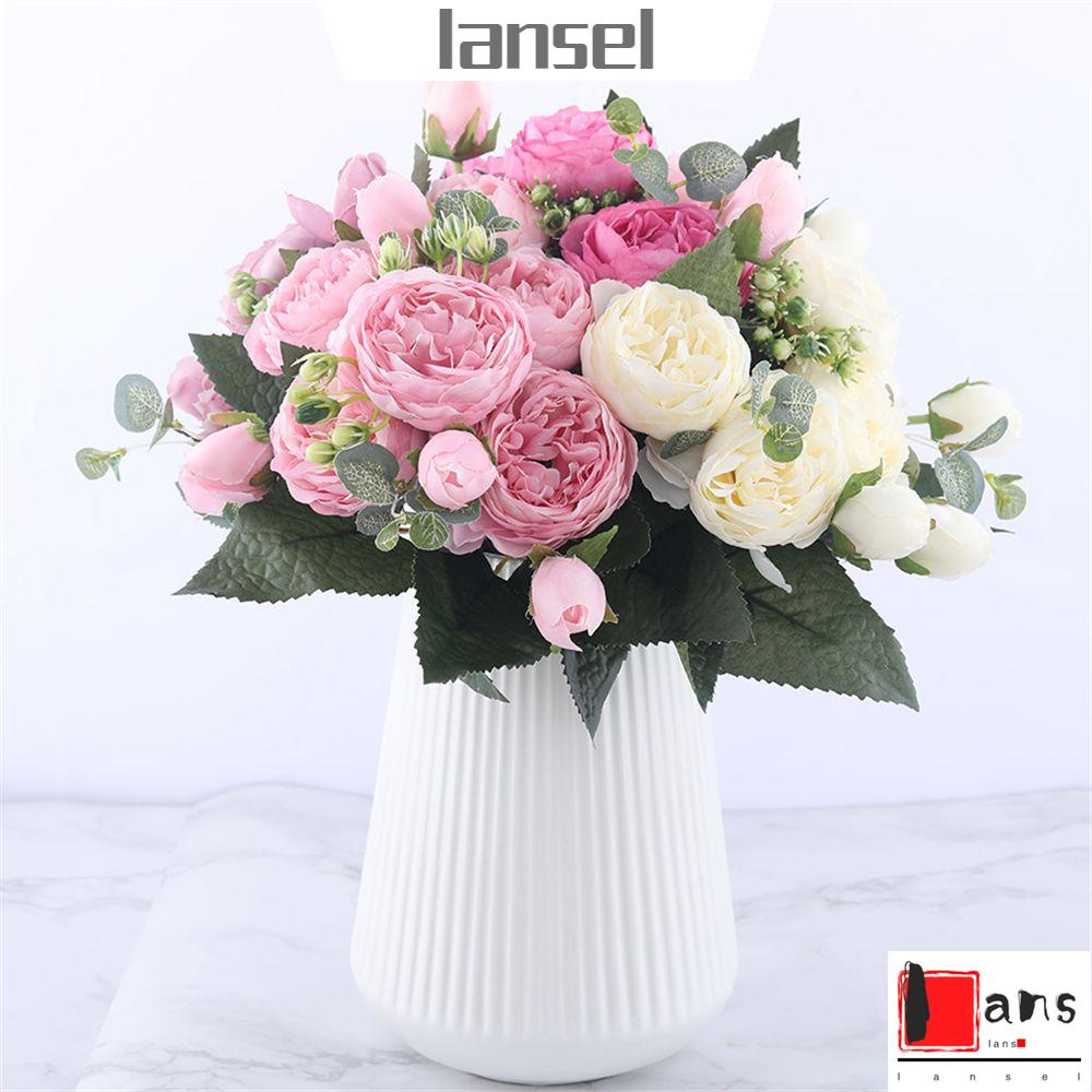 Hoa mẫu đơn giả 9 đầu bằng lụa 30cm nhiều màu tùy chọn dùng trang trí đám cưới/ bữa tiệc/ nhà diy