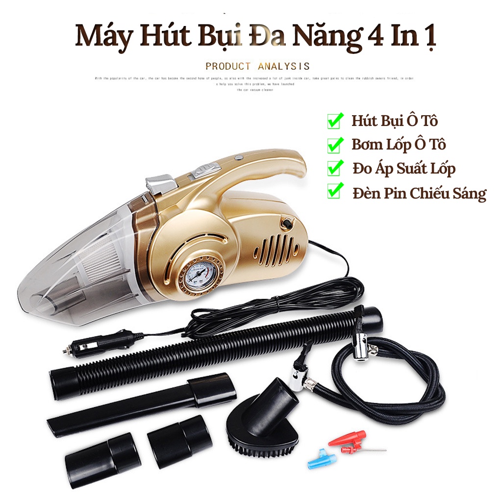 Máy Hút Bụi Ô Tô Cầm Tay Mini, Máy Hút Bụi Mini Đa Năng 4 Trong 1 - Công Suất Lên Đến 120W