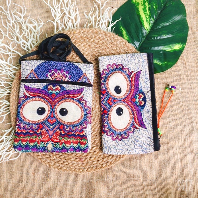 Túi thổ cẩm siêu phẩm combo  Cú Tím .