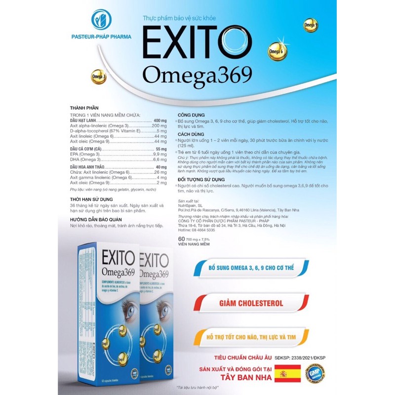 Exito Omega369 - Hỗ trợ tốt cho thị lực, làm giảm cholesterol trong máu (hộp 60 viên)
