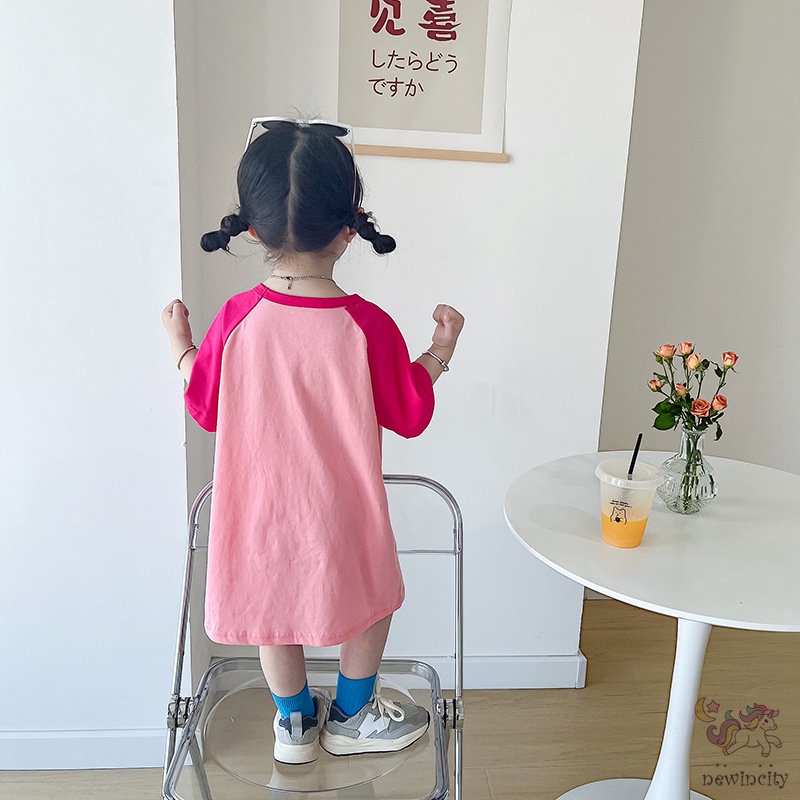 Đầm Cotton Ngắn Tay In Chữ Thời Trang Mùa Hè Hàn Quốc Dành Cho Bé Gái