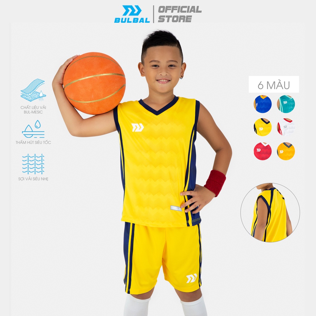 Bộ Quần Áo Bóng Rổ Trẻ Em Bulbal Dino Kid cao cấp, chất vải thấm hút mồ hôi, họa tiết khủng long vui tươi, 6 màu