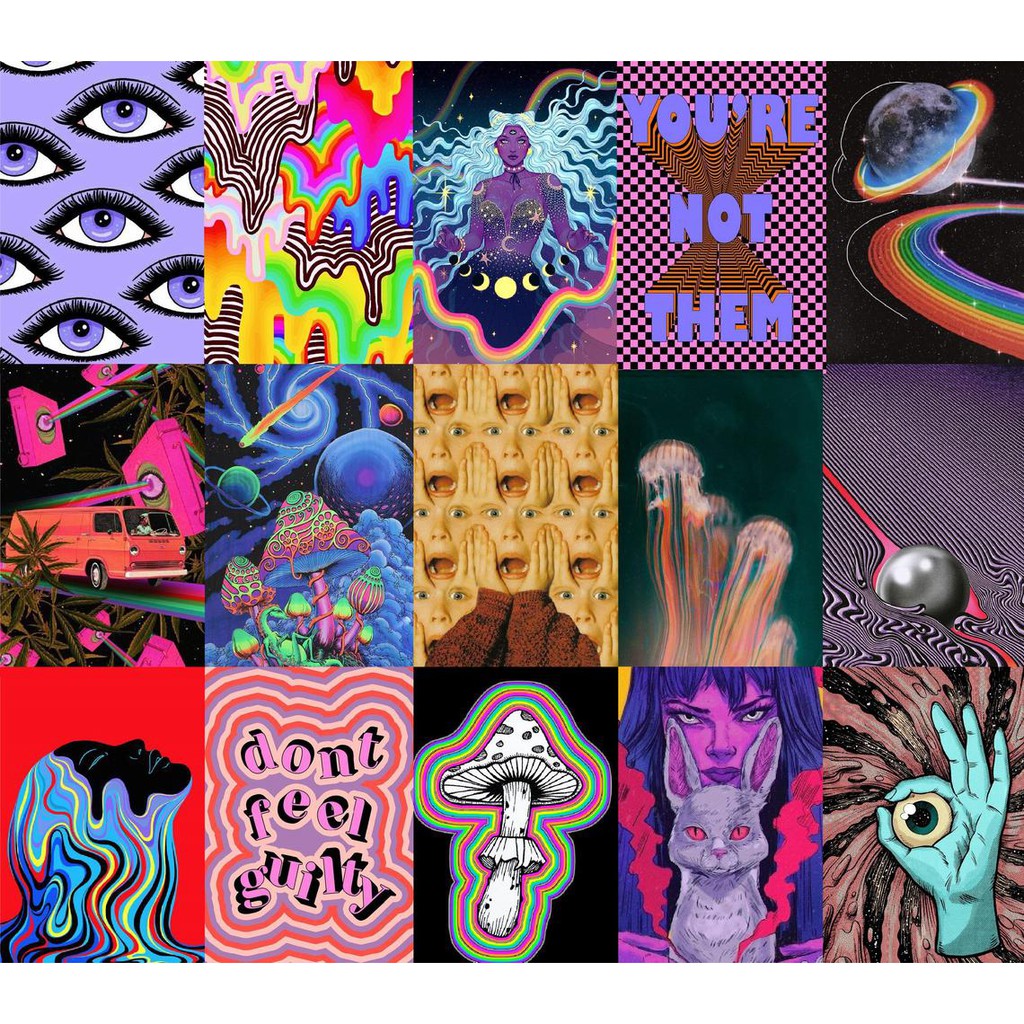 Wall Collage dán tường trang trí decor phòng ngủ - theme Psychedelic