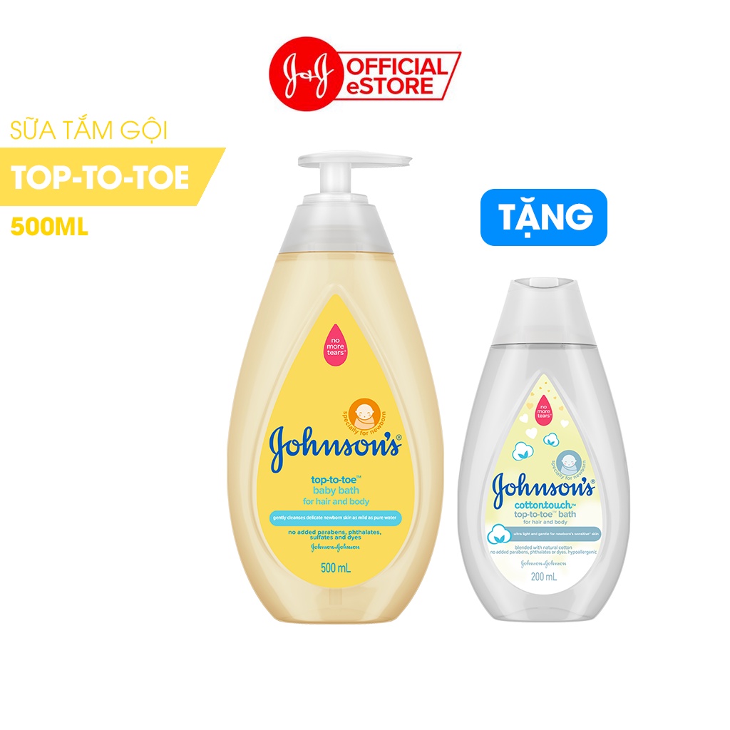 Sữa tắm gội toàn thân Johnson's mềm mịn Top to toe 500ml + Tặng chai cotton touch 200ml - 101058751