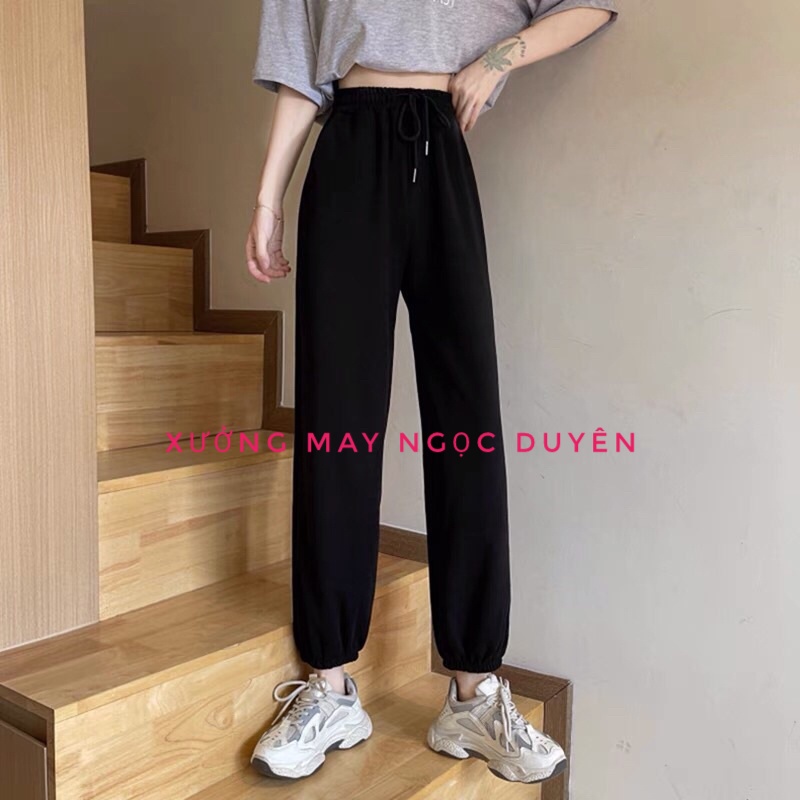 Quần jogger nữ ống rộng cạp thun chun có dây rút bo gấu - Quần nỉ nữ dáng boom chất da cá mặc ở nhà đi học thể dục gym | BigBuy360 - bigbuy360.vn