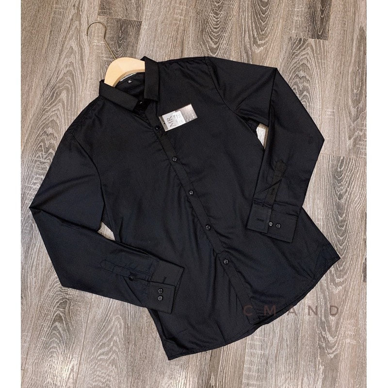 Áo sơ mi nam cúc đen 2 màu Đen-Trắng không nhăn, xuất xịn chuẩn form | BigBuy360 - bigbuy360.vn