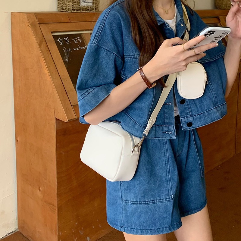 Túi Đeo Chéo Hình Vuông Nhỏ 3 Trong 1 Dây Đeo Bản Rộng Phong Cách Hàn Quốc Thời Trang Cho Nữ