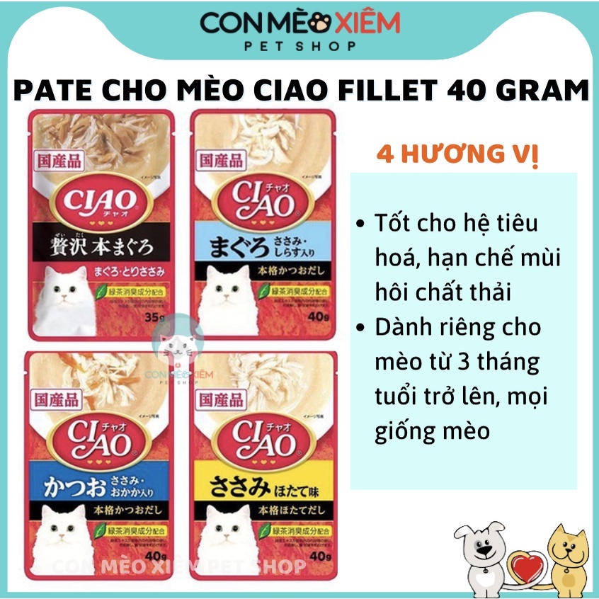 Pate cho mèo Ciao Fillet gà cá 40g, thức ăn tăng cân mập mèo lớn con nhỏ Con Mèo Xiêm