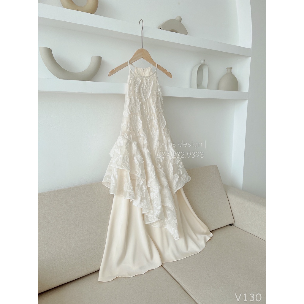 Váy yếm nữ, váy hoa TWINS STORE chất gân hoa, lót lụa cao cấp - V130