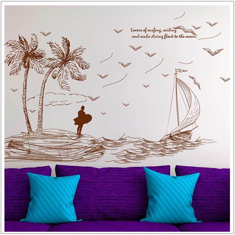 Decal dán tường 3D [HÀNG ĐẸP GIÁ TỐT ] tranh bút chì Ra khơi