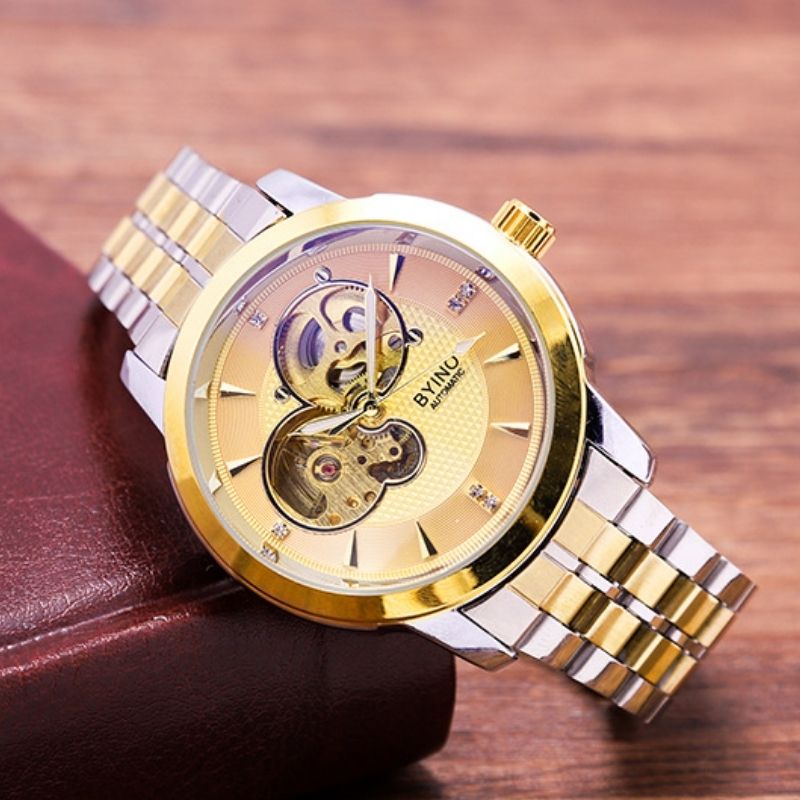 Đồng hồ nam B Y I N O chính hãng cao cấp đẹp, đồng hồ cơ nam dây kim loại mặt 42, BH 24 tháng mã A9