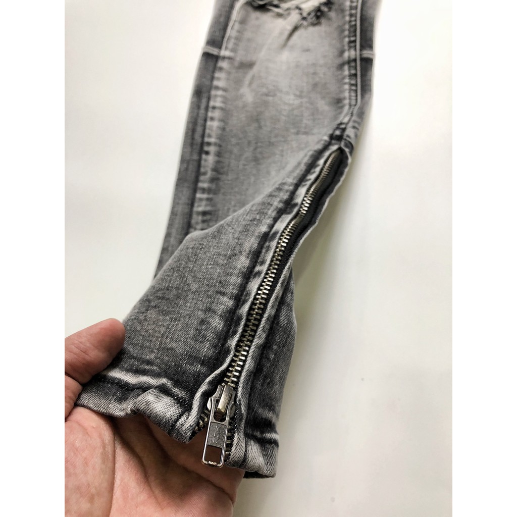 Quần jean rách gối zipper Foxseventy chất jean co dãn có khóa ống đẹp dày dặn | WebRaoVat - webraovat.net.vn