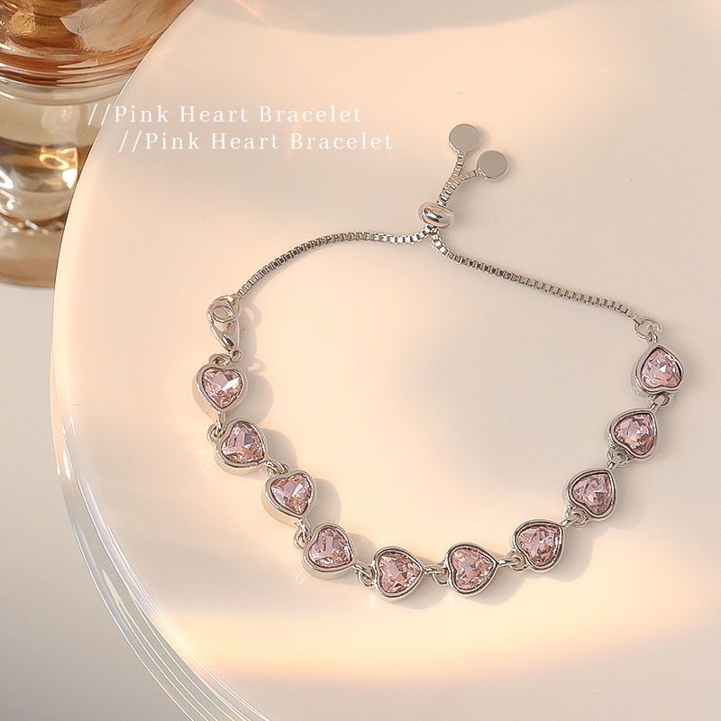 Vòng Đeo Tay Zircon Trái Tim Hoa Đào Màu Trắng Phong Cách Mới Mùa Hè Nhật Hàn