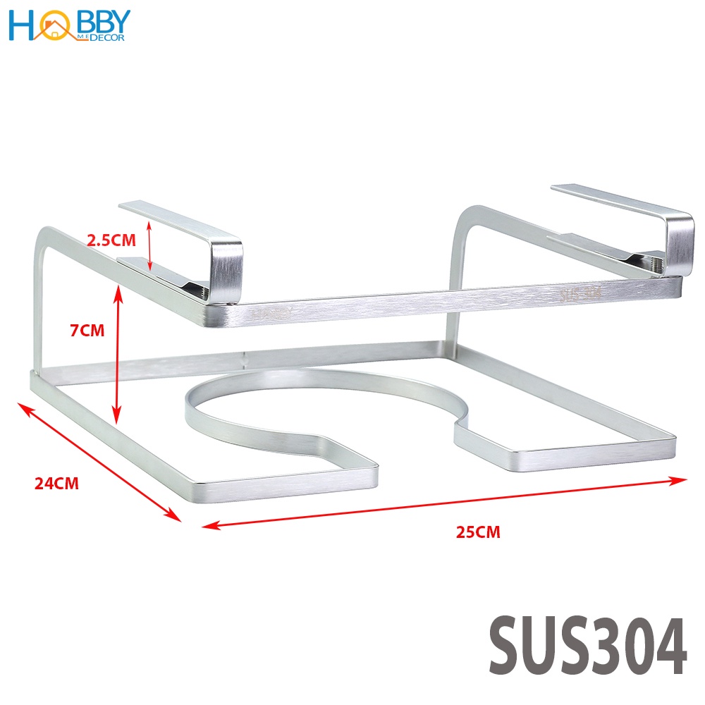 Giá treo nắp vung, thớt gắn vào thành tủ bếp tiện dụng Hobby Home Decor NVTT - kèm 8 móc treo đồ chuẩn Inox 304