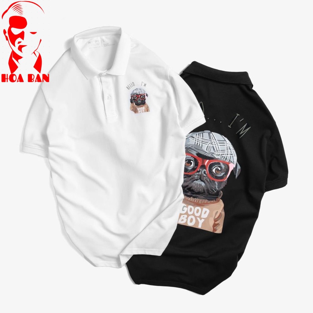 Áo thun Polo nam cổ bẻ GOBO hình Pugdog vải cá sấu Cotton xuất xịn, chuẩn form - HAPPYHOW