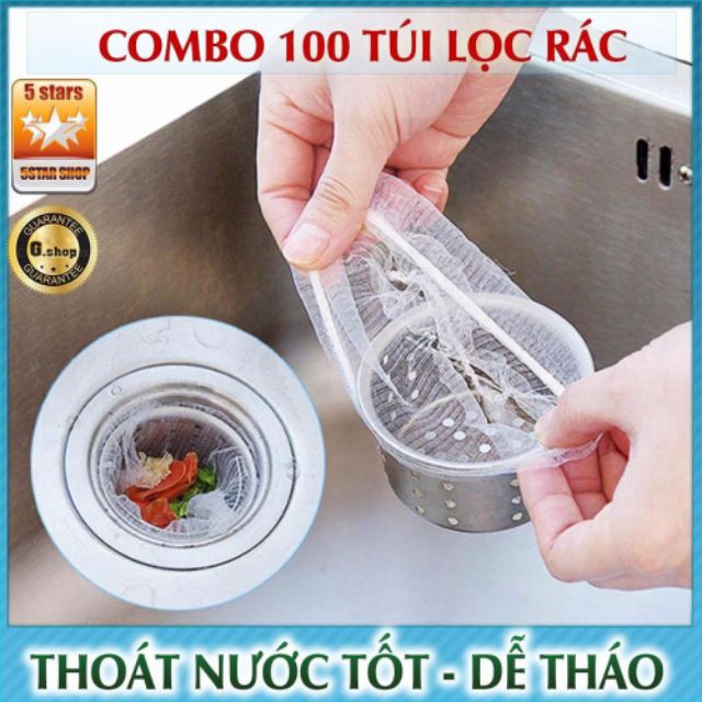 Set 100 túi lọc rác bồn rửa bát túi lưới lọc rác tránh tắc cống bồn rửa