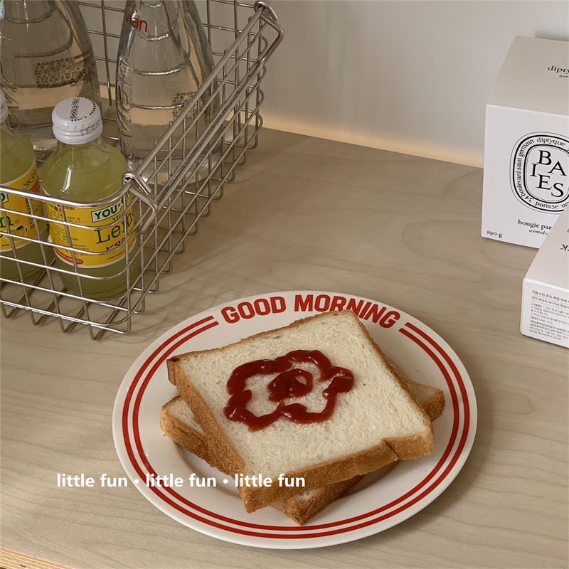 Đĩa Sứ Tròn In Chữ Tiếng Anh Đơn Giản Kiểu Hàn Quốc