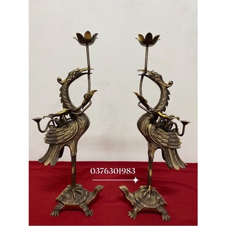 Đôi hạc bằng đồng cao 47cm hun màu giả cổ, đồ thờ bằng đồng