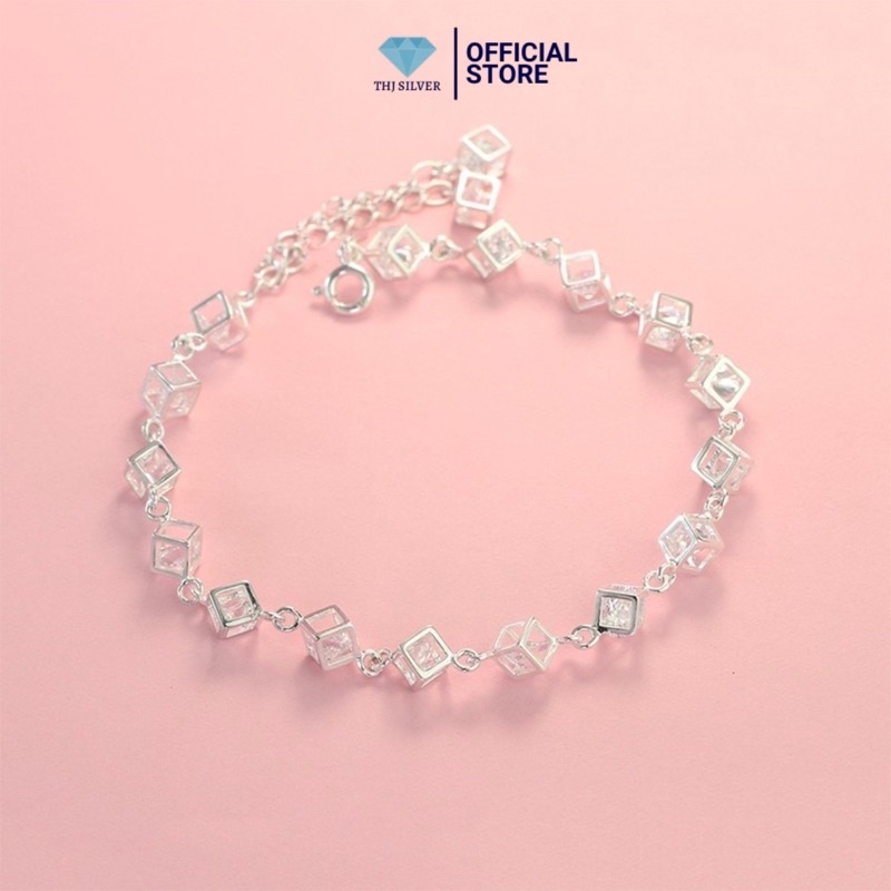 LẮC TAY HỘP LẬP PHƯƠNG BẠC TA NGUYÊN CHẤT -THJ SILVER