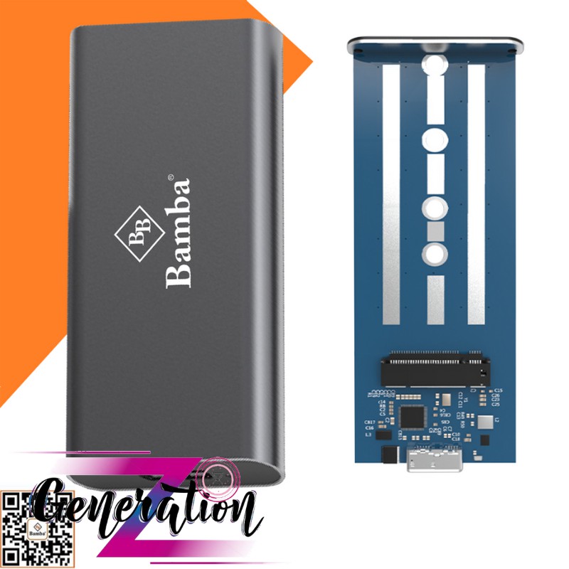 HỘP ĐỰNG Ổ CỨNG SSD M2(NGFF) RA USB 3.0 BAMBA B5 - BOX SSD M2(NGFF) RA USB 3.0 BAMBA B5 - VỎ NHÔM + MÀU BẠC