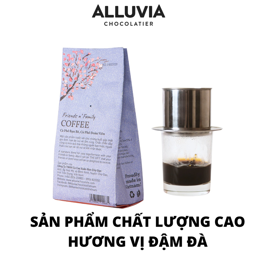 Cà phê nguyên chất rang mộc Alluvia Friend N' Family rang xay gói 200 gram không chất bảo quản hương vị đậm đà