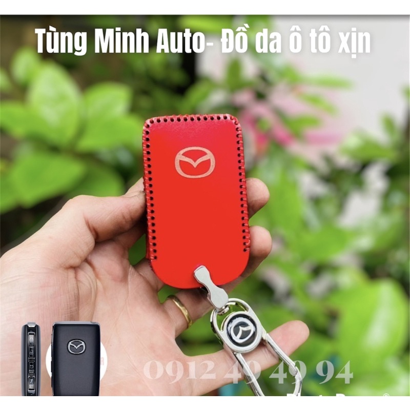 Bao da móc khoá cho dòng xe ô tô Mazda 3, Mazda Cx30, Cx3, bọc chìa khoá da thật khâu tay 100%