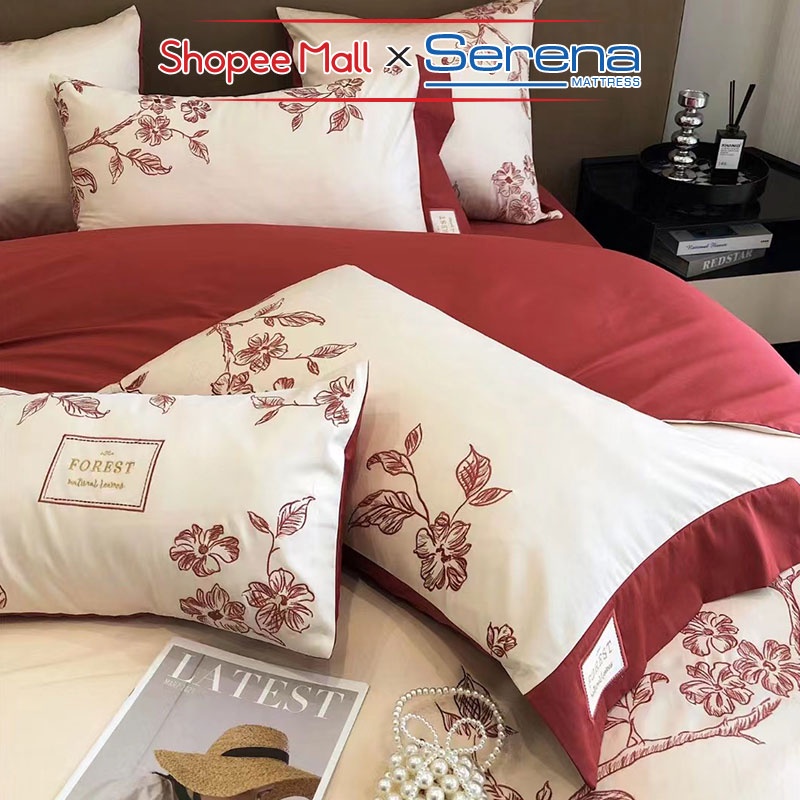 Bộ Chăn Ga Giường Chần Bông Full 5 Món Lụa Sateen Cao Cấp SERENA MATTRESS Combo Chăn Ga Drap Gối Đệm Nệm Trải Phủ Giường