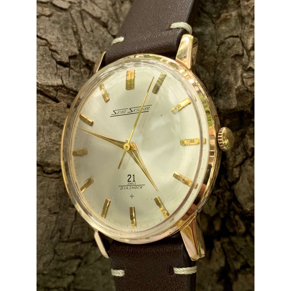 Đồng hồ nam SEIKO cơ cót, 21 Jewels, bọc vàng toàn thân, dây da của Nhật