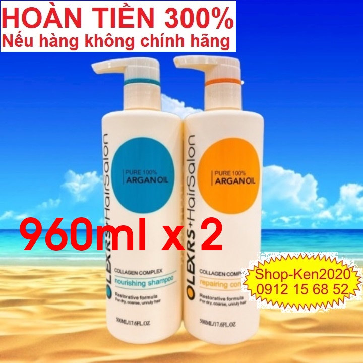 Cặp dầu gội xả Olexrs Argan Oil Collagen Hair Salon 960ml x2 cho tóc khô xơ, hư tổn, tóc gàu, ngăn rụng tóc.