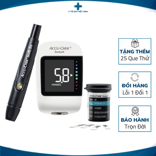 Máy Đo Đường Huyết ACCU CHEK INSTANT Mẫu Mới 2021 + Tặng 25 Que Thử, Máy Đo Đường Huyết Bảo Hành Vĩnh Viễn