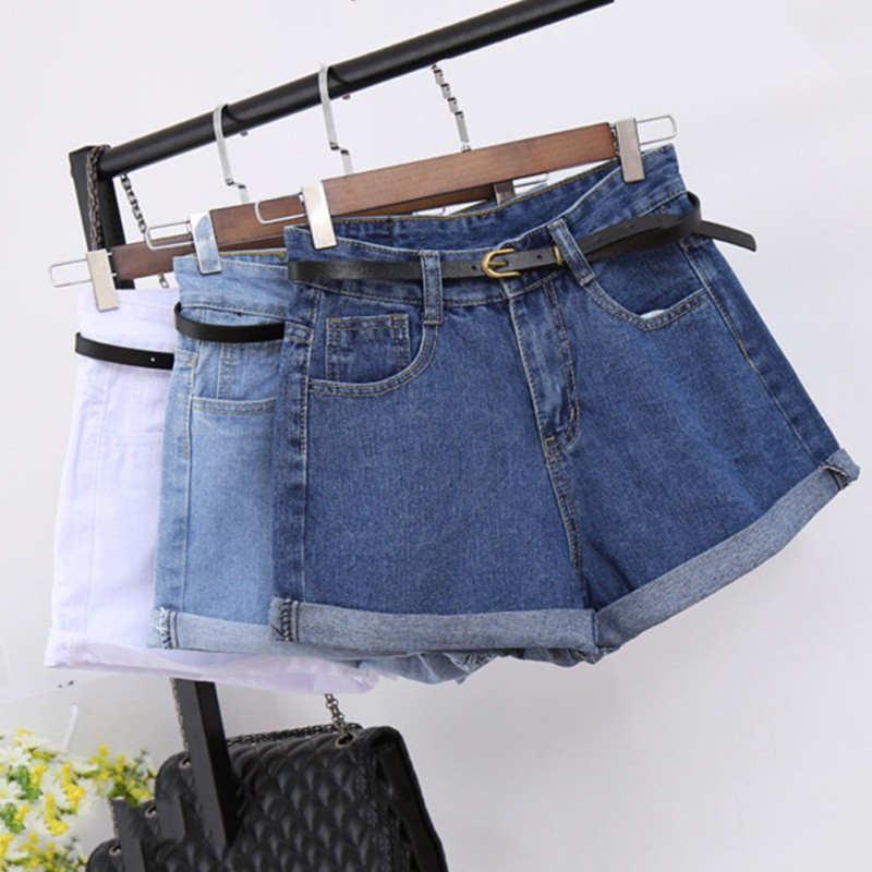 [Baywellfashion]Quần Short Jeans Lưng Cao Có Túi Phong Cách Retro Cho Nữ