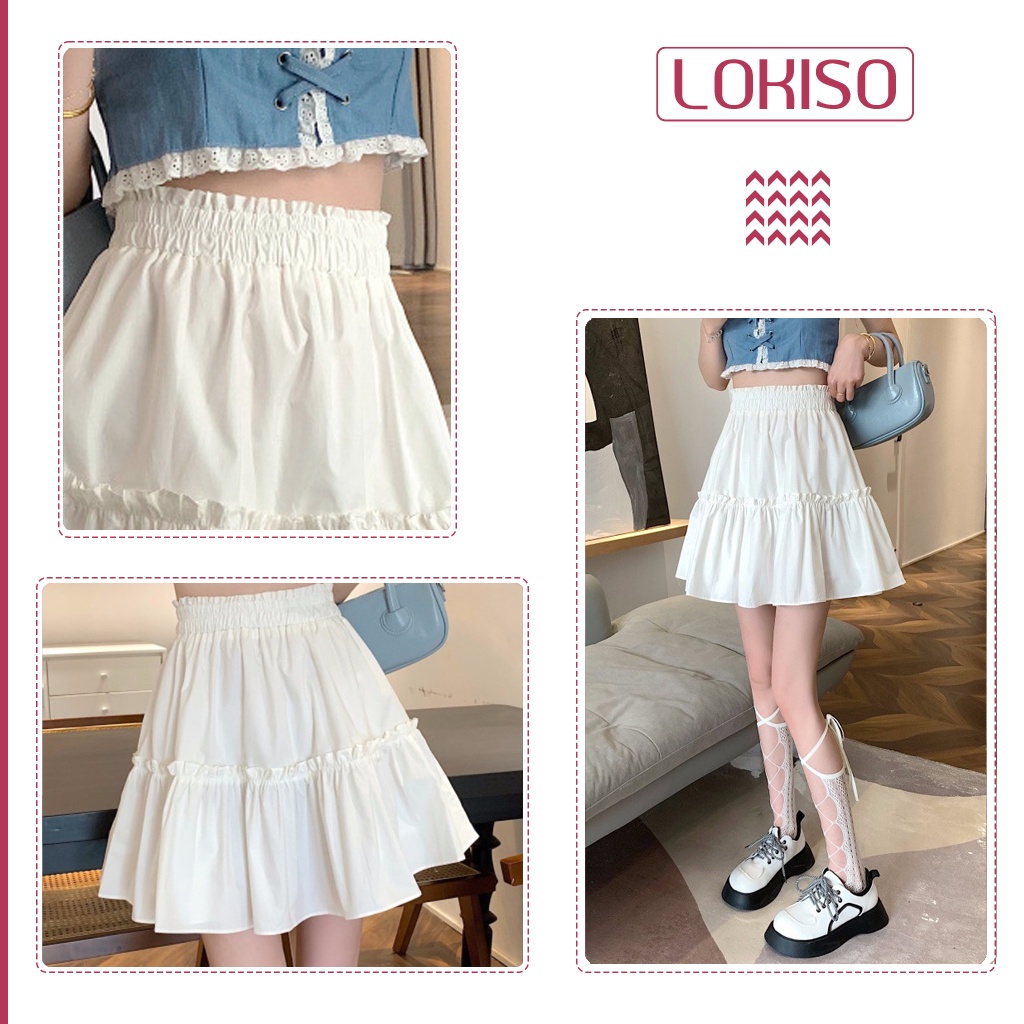 Chân váy ngắn xếp ly 2 tầng xoè lưng cao công sở nữ LOKISO CV17