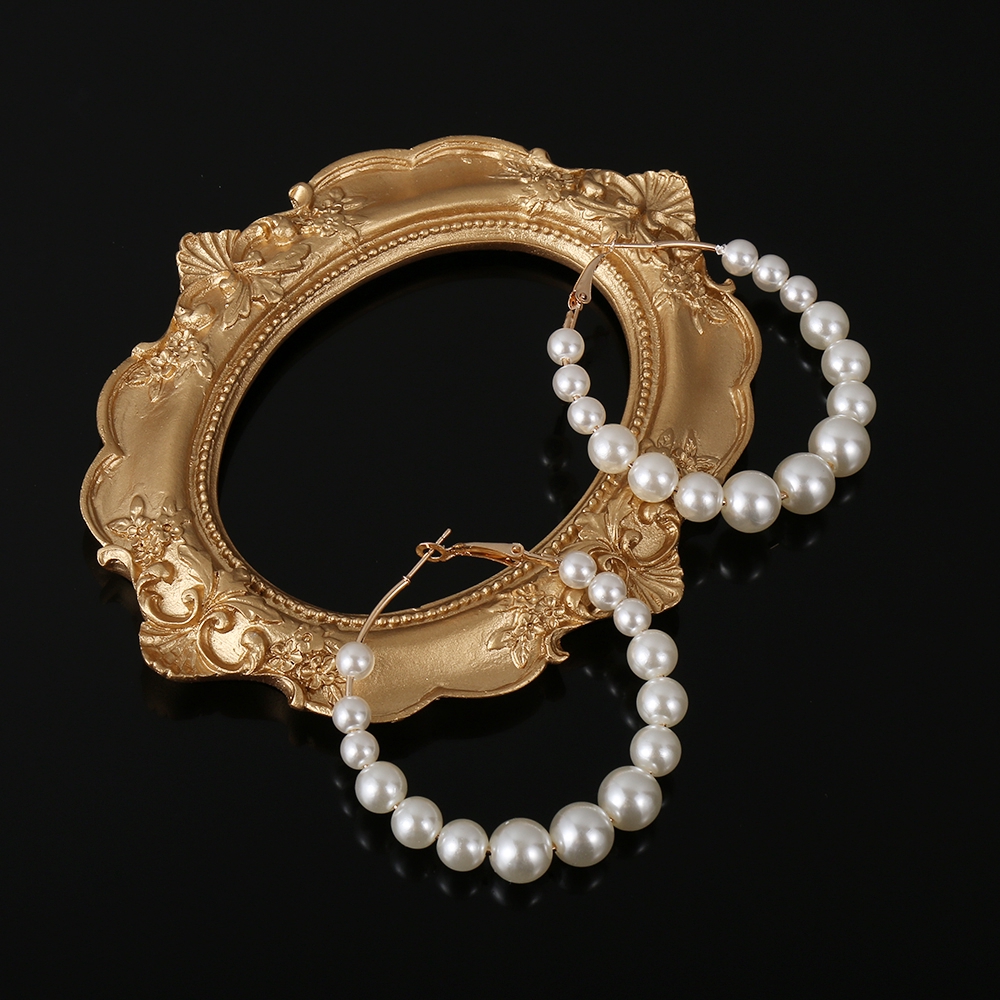 Party Jewelry Wedding | Big Circle Fashion Pearl Hoop Earrings