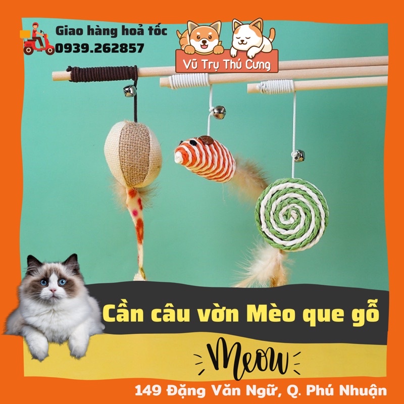 Đồ chơi Cần câu vờn mèo que gỗ