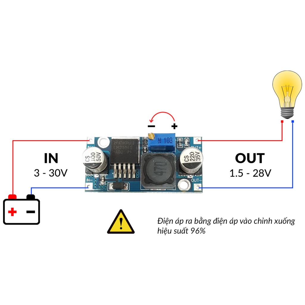 Mạch Hạ áp LM2596, DC-DC Buck điện áp điều chỉnh ổn áp nguồn DC 3V3, 5V, 9V, 12V LM2596S ADJ biến trở điều chỉnh điện áp